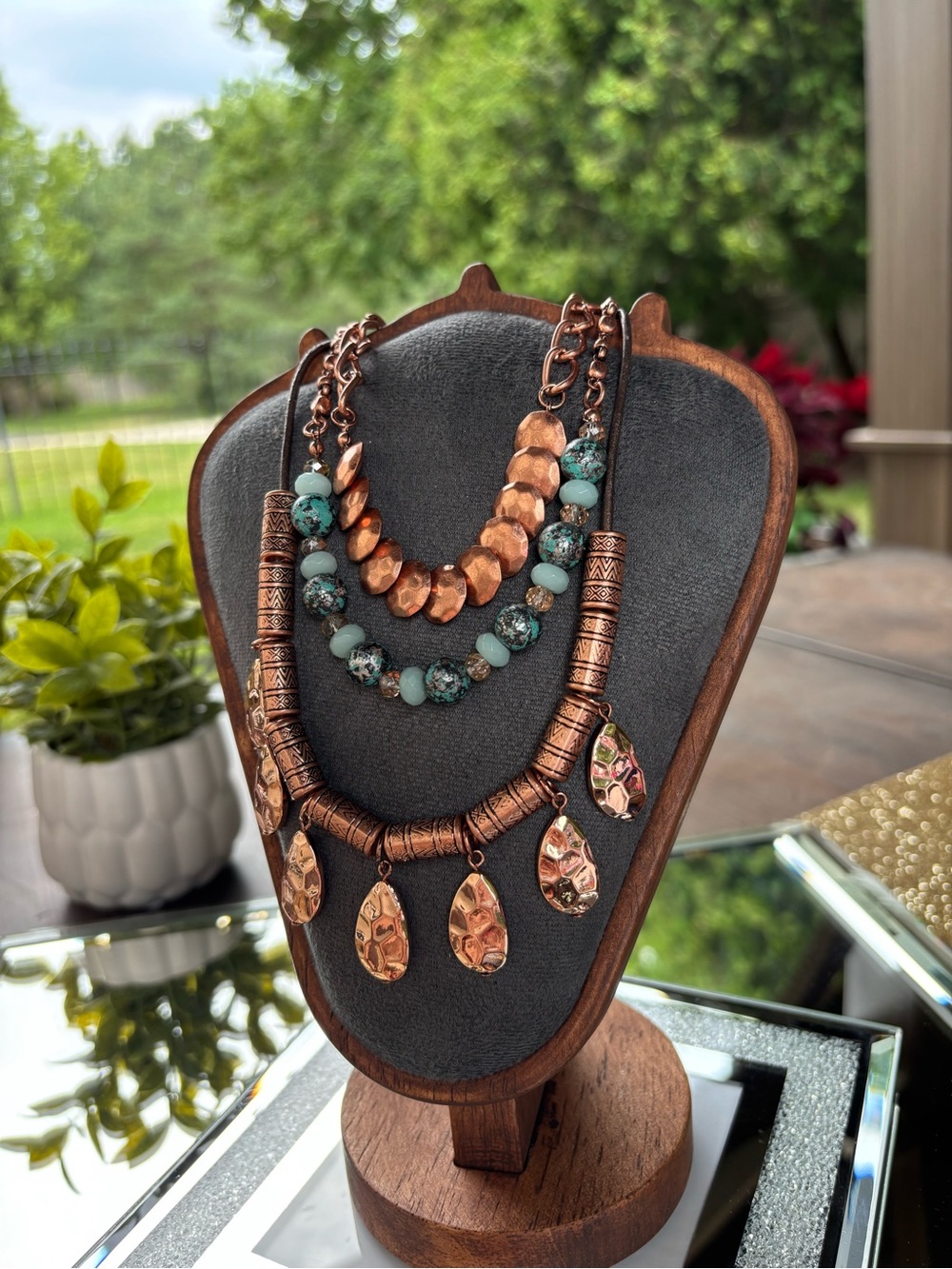 Premier Designs Prestley multistrand necklace copper discs and turquoise beads - Picture 4 of 8